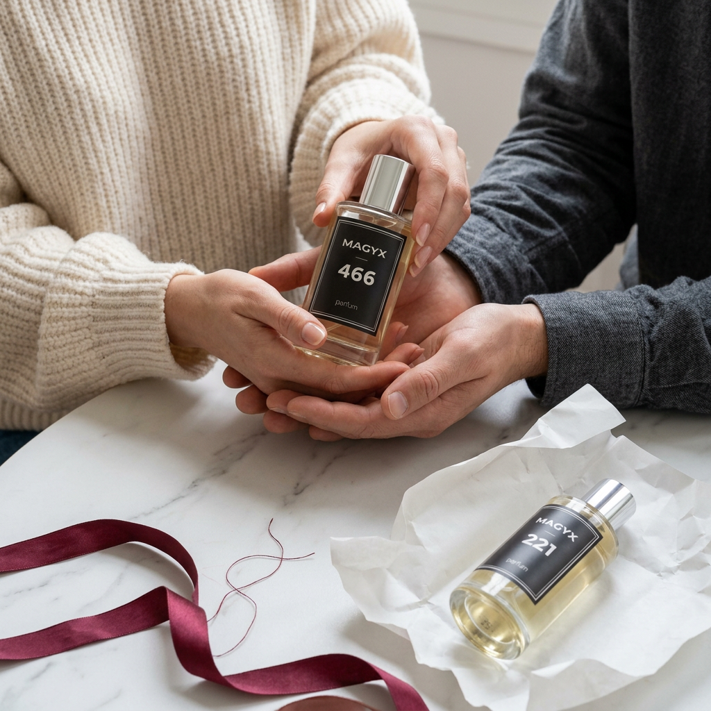 A loved one receiving Magyx perfume
